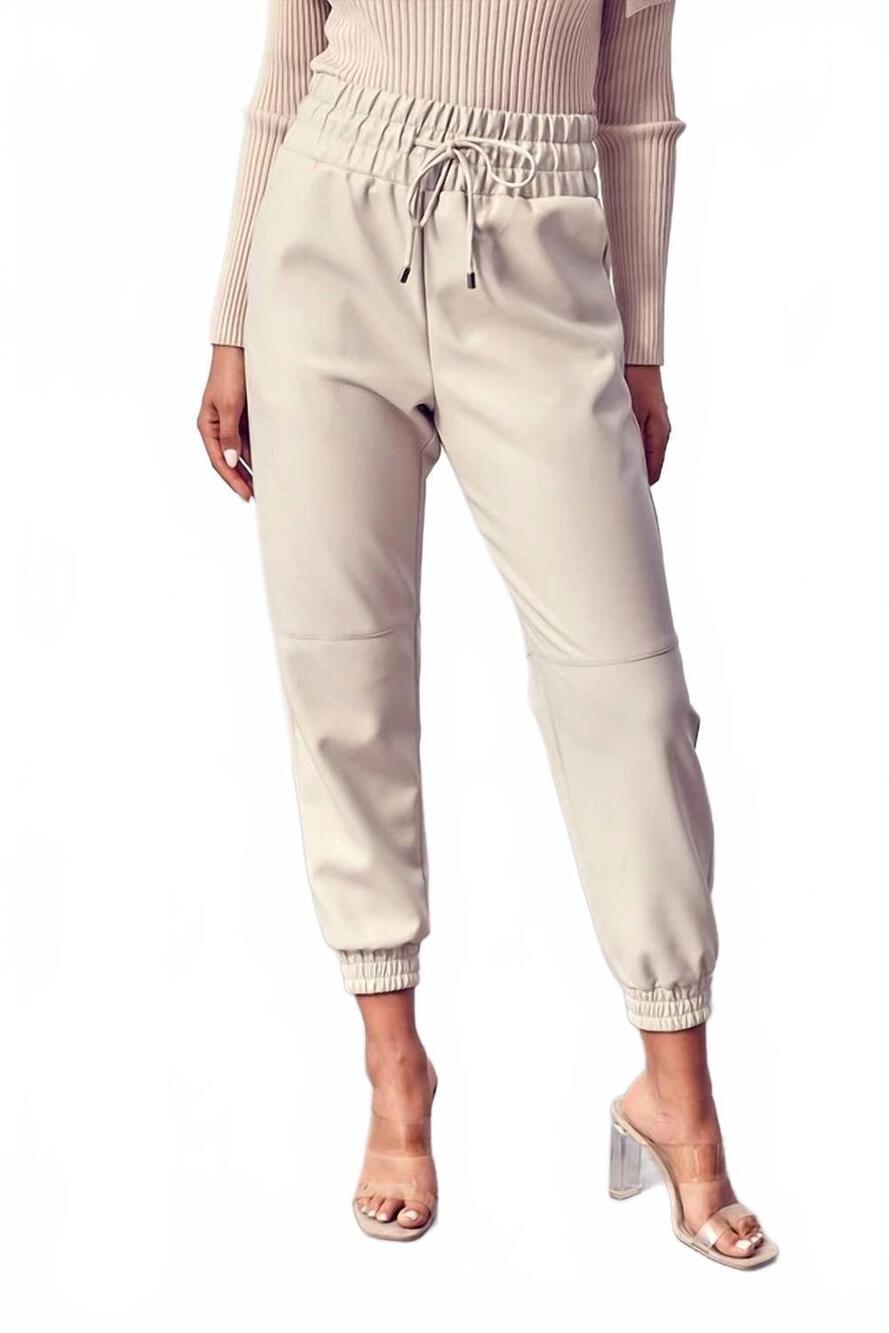 NEW DOBE smocked waist pu pants in ecru